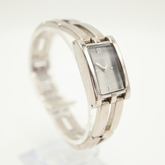 Nine West Diamond Silver Tone Tank Womens 19mm Watch Link Bracelet w New Battery - Picture 7 of 13